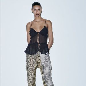 RUFFLED SEMI-SHEER TOP ZARA XS (worn once)